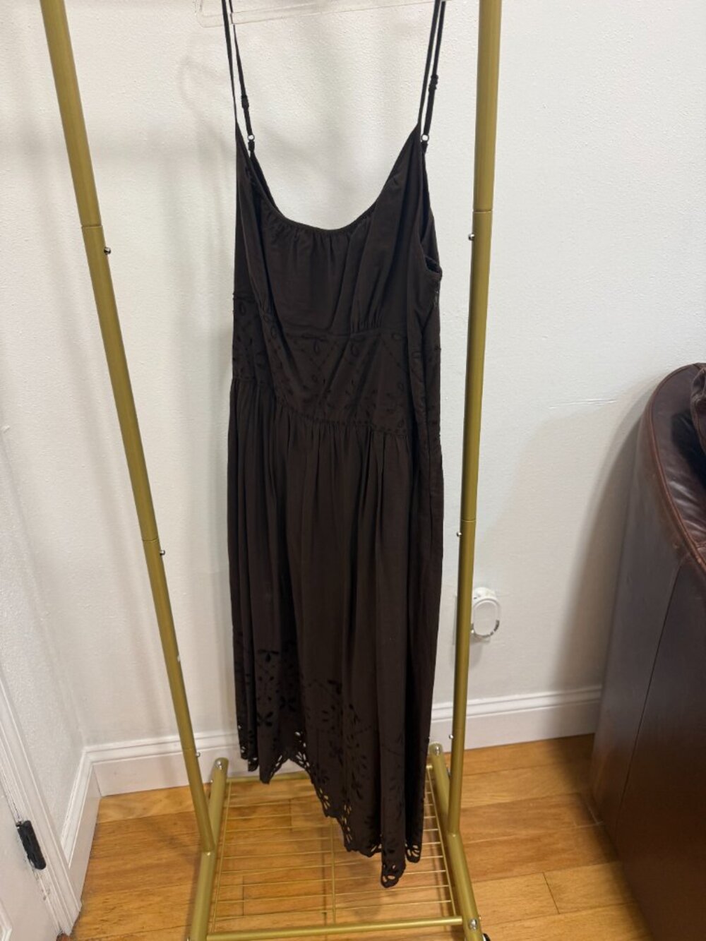 Ann Taylor LOFT Brown Eyelet Embroidered Midi Sundress Boho Y2K
